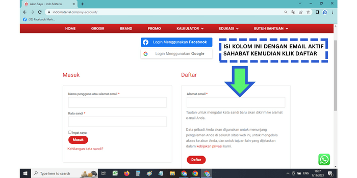 Cara pendaftaran akun indomaterial.com 02